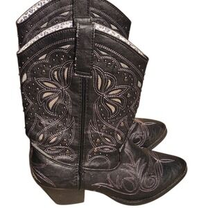Dingo Womens Black Studded‎ Cowboy Boots Floral Embroidered Western Size 8M